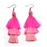 Fashion Charm Silk Tassel 3 Layers Multiple Colored Ombre Bohemian Fan Fringe Dangle Earrings