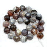 Faceted Natural Botswana Agate Gemstone Round Loose Beads on a 15.5’’ Strand