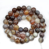 Natural Smooth Botswana Agate Gemstone Round Loose Beads on a 15.5’’ Strand