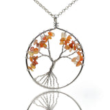 Tree of Life Pendant Necklace Chakra Gemstone 50mm Silver Wrap