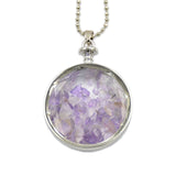 Natural Gemstone Chips Reiki Healing Point Round Pendant Necklace Silver Plated 40mm