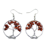 Tree of Life Hook Earrings Chakra Gemstone 30mm Silver Wire Wrap