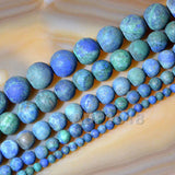 Matte Natural Lapis Lazuli Chrysocolla Gemstone Round Loose Beads on a 15.5" Strand
