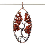 Tree of Life Pendant Necklace Chakra Gemstone Oval Copper Wrap