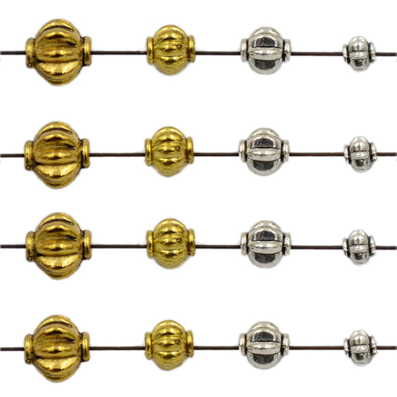 Tibetan Pumpkin Silver & Gold Metal Finding Connector Spacer Charm Beads 50 Pcs