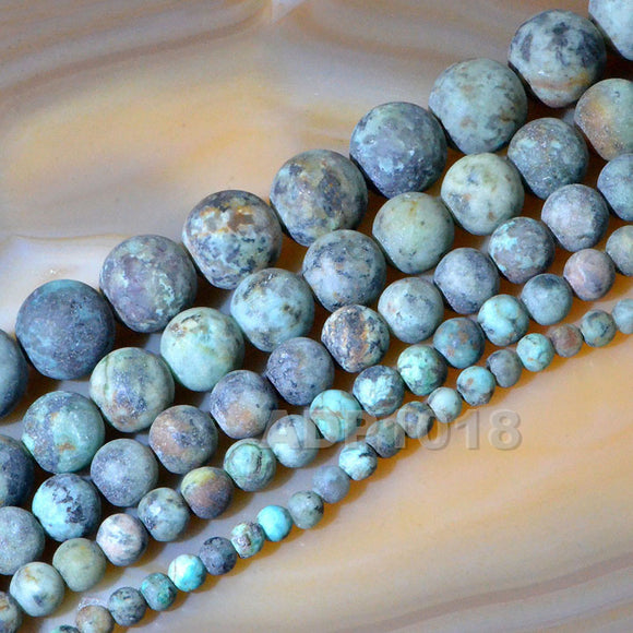 Matte Natural African Turquoise Gemstone Round Loose Beads on a 15.5