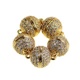 Magnetic Round Clasp Cubic Zirconia Rhinestones Spacer 18K Plated Metal Finding Connector Charm Beads