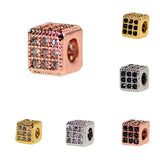 Square Cube Cubic Zirconia Rhinestones Spacer 18K Plated Metal Finding Connector Charm Beads