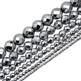 Natural Faceted Hematite Round Gemstone Loose Beads on a 15.5" Strand