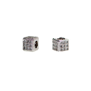 Square Cube Cubic Zirconia Rhinestones Spacer 18K Plated Metal Finding Connector Charm Beads