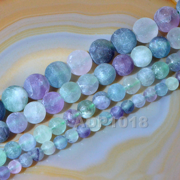 Matte Natural Fluorite Gemstone Round Loose Beads on a 15.5