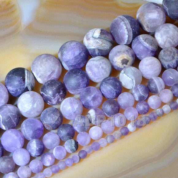 Matte Natural Dream Lace Amethyst Gemstone Round Loose Beads on a 15.5