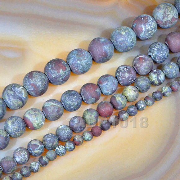 Matte Natural African Dragon Bloodstone Gemstone Round Loose Beads on a 15.5