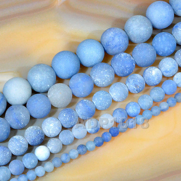 Matte Natural Blue Aventurine Gemstone Round Loose Beads on a 15.5