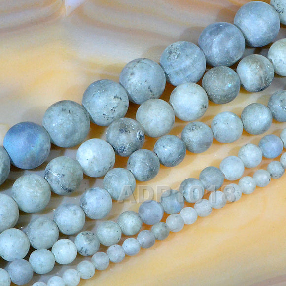Matte Natural Labradorite Gemstone Round Loose Beads on a 15.5