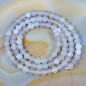 Matte Natural Gray Agate Gemstone Round Loose Beads on a 15.5" Strand