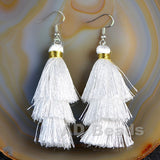 AD Beads Fashion Charm Crystal Silk Tassel 3 Layers Fan Fringe Dangle Earrings designer costume jewelry