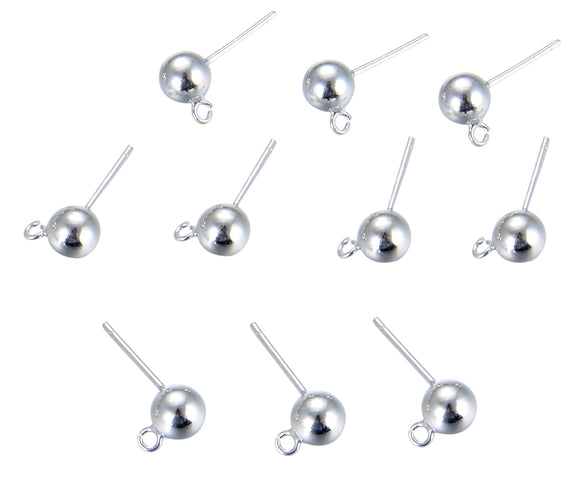 AD Beads 925 Sterling Silver Ball Post Studs with Open Ring