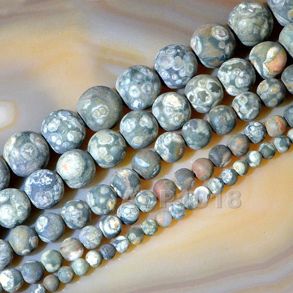 Matte Natural Rhyolite Gemstone Round Loose Beads on a 15.5