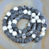 Matte Natural White Black Zebra Gemstone Round Loose Beads on a 15.5" Strand