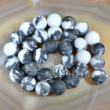 Matte Natural White Black Zebra Gemstone Round Loose Beads on a 15.5" Strand