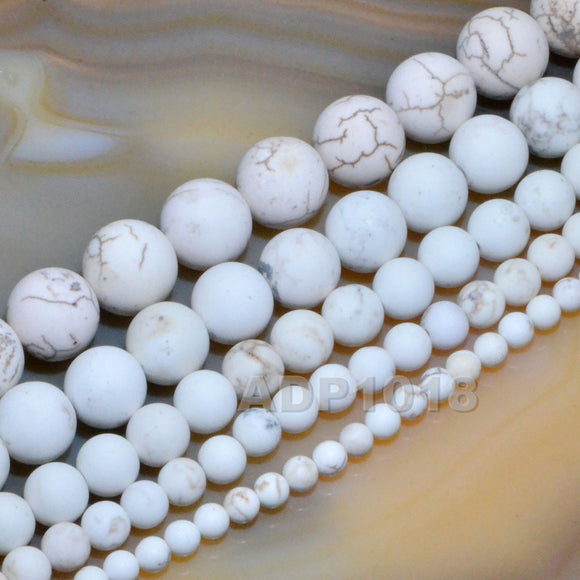 Matte White Turquoise Gemstone Round Loose Beads on a 15.5
