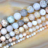 Matte Natural Bamboo Leaf Agate Gemstone Round Loose Beads on a 15.5" Strand