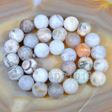 Matte Natural Bamboo Leaf Agate Gemstone Round Loose Beads on a 15.5" Strand