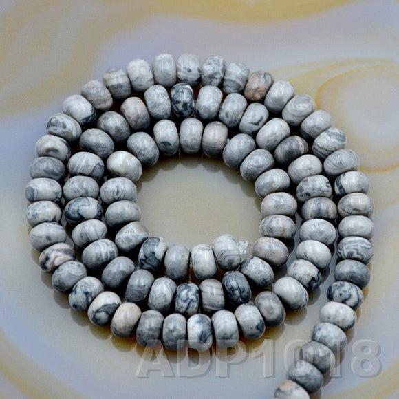 Natural Map Jasper Gemstone Smooth/Matte/Faceted Rondelle Loose Beads on a 15.5
