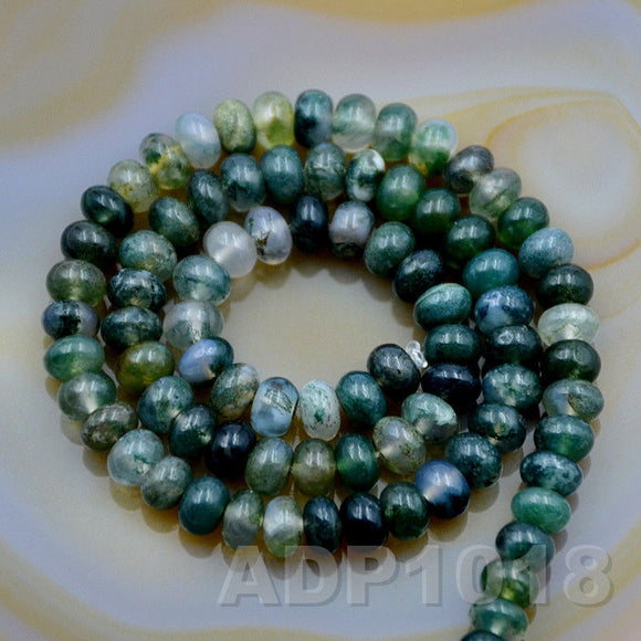 Natural Moss Agate Gemstone Smooth/Matte/Faceted Rondelle Loose Beads on a 15.5
