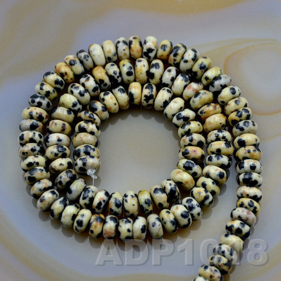 Natural Dalmation Jasper Gemstone Smooth/Matte/Faceted Rondelle Loose Beads on a 15.5