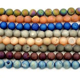 Metallic Titanium Natural Druzy Agate Round Beads on a 15.5" Strand