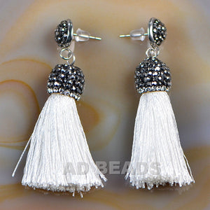Fashion Crystal Silk Tassel Rhinestone Cap Fringe Dangle Earrings
