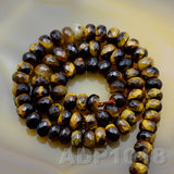 Natural Yellow Tiger's Eye Smooth/Matte/Faceted Rondelle Loose Beads on a 15.5" Strand