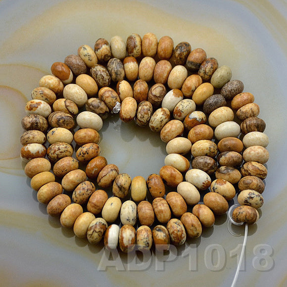 Natural Picture Jasper Smooth/Matte/Faceted Rondelle Loose Beads on a 15.5