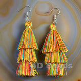 Fashion Charm Silk Tassel 3 Layers Fan Fringe Dangle Earrings