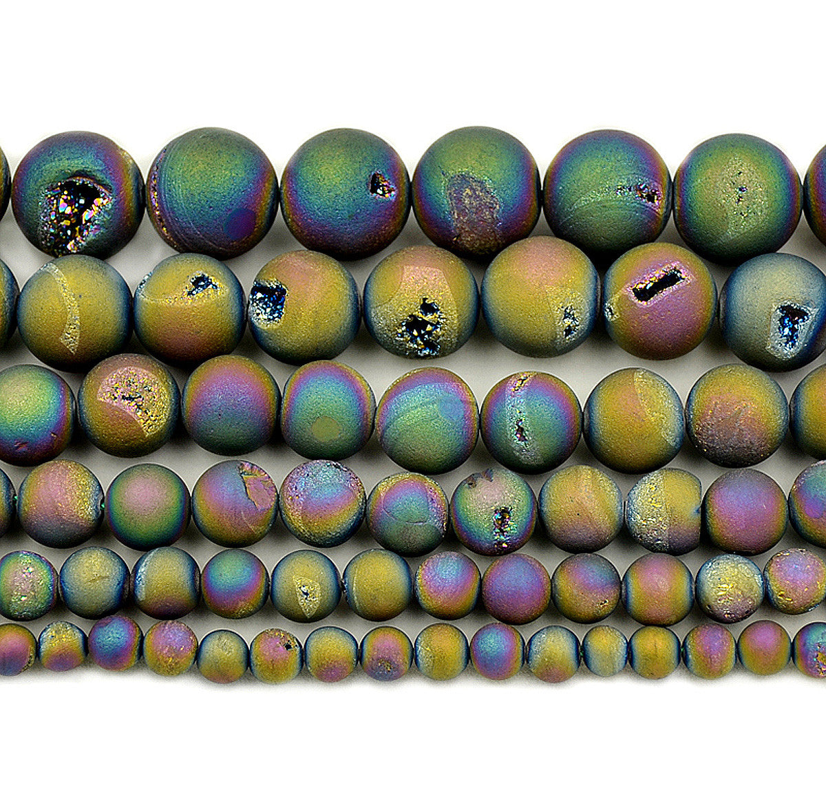 thumbnail image 2 of GEM-inside Metallic Titanium Coated Drusy Druzy Quartz Agate Beads – 10mm Round, 25+ Pieces, Nickel-Free 2 of 5
