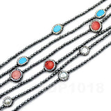 Faceted 3mm Hematite Round beads Coral & Turquoise Rhinestone Necklace 35"