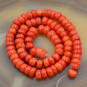 Red & Orange Coral Heishi &Wheels Beads 15.5"