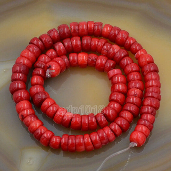 Red & Orange Coral Heishi &Wheels Beads 15.5