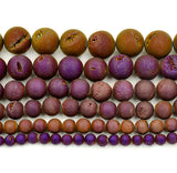 Metallic Titanium Natural Druzy Agate Round Beads on a 15.5" Strand