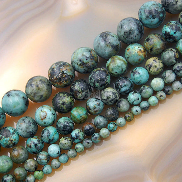 Natural African Turquoise Round Loose Beads on a 15.5
