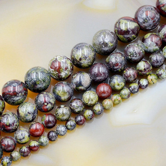 Natural African Dragon Bloodstone Gemstone Round Loose Beads on a 15.5
