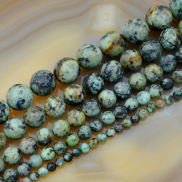 Faceted Natural African Turquoise Gemstone Round Loose Beads on a 15.5