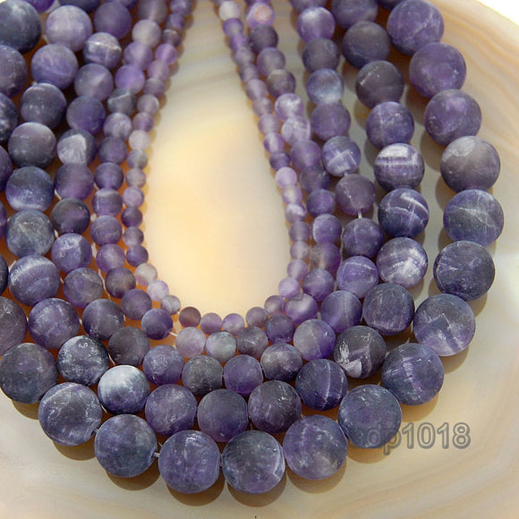 Matte Natural Amethyst Gemstone Round Loose Beads on a 15.5
