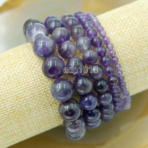 Natural Amethyst Gemstone Beads Stretch Bracelet Healing Reiki