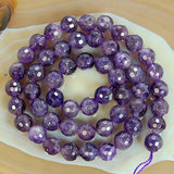 Faceted Natural Amethyst Gemstone Round Loose Beads on a 15.5" Strand
