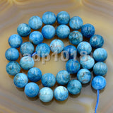 Natural Blue Apatite Gemstone Round Loose Beads on a 15.5’’ Strand