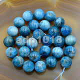 Natural Blue Apatite Gemstone Round Loose Beads on a 15.5’’ Strand