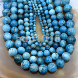 Natural Blue Apatite Gemstone Round Loose Beads on a 15.5’’ Strand